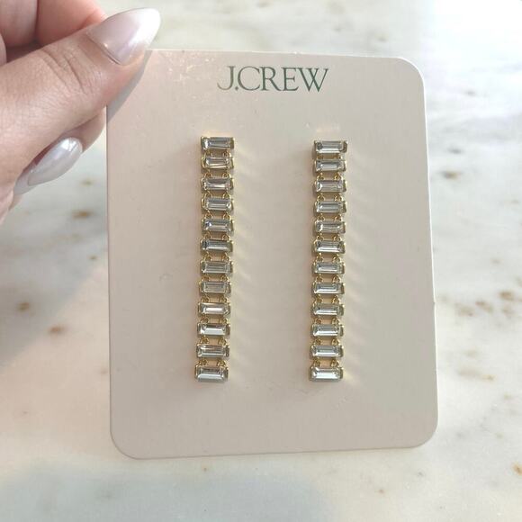 NWT J. Crew Baguette Chain Earrings Gold - Picture 2 of 4